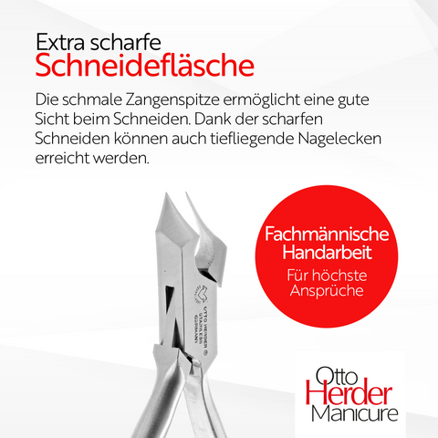 OTTO HERDER KOPFSCHNEIDER/Kopfschneider Fussnagelzange 14 cm mit einer Spitze für starke Fußnägel, rostfrei Halbkopfschneider gegen dicke eingewachsene Zehennägel