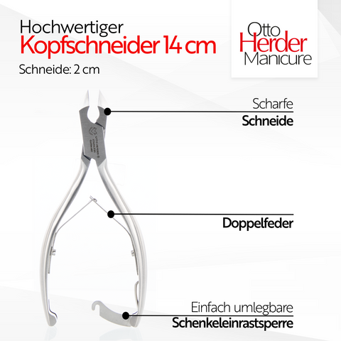 OTTO HERDER KOPFSCHNEIDER/Kopfschneider Fussnagelzange 14 cm mit einer Spitze für starke Fußnägel, rostfrei Halbkopfschneider gegen dicke eingewachsene Zehennägel