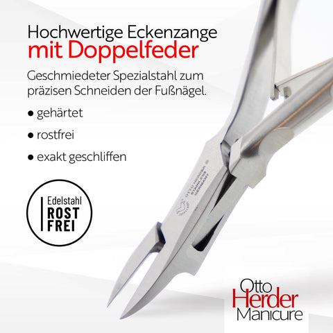 Otto Herder Eckenzange – Nagelzange mit schlanker Spitze, 13 cm rostfreier Edelstahl, für präzise Bearbeitung des Nagelfalzes und Pflege eingewachsener Zehennägel
