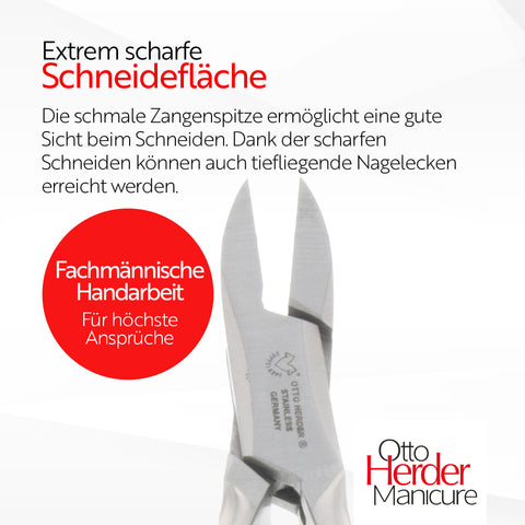 Otto Herder Eckenzange – Nagelzange mit schlanker Spitze, 13 cm rostfreier Edelstahl, für präzise Bearbeitung des Nagelfalzes und Pflege eingewachsener Zehennägel