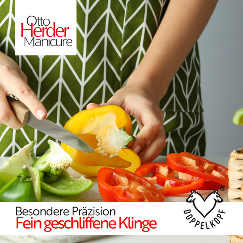 Otto Herder Manicure 2er Set Gemüsemesser mit gerader und gebogener Klinge, Schälmesser mit Olivenholz-Griff, Küchenmesser aus Solingen, rostfreies Kartoffelmesser