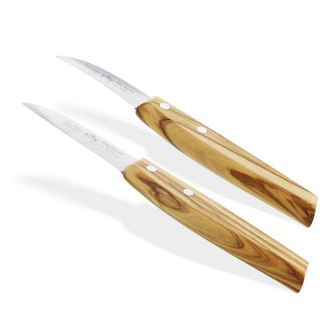 Otto Herder Manicure 2er Set Gemüsemesser mit gerader und gebogener Klinge, Schälmesser mit Olivenholz-Griff, Küchenmesser aus Solingen, rostfreies Kartoffelmesser