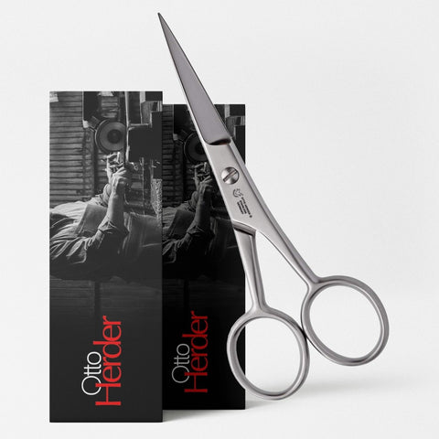 Otto Herder Bartschere – Manicure Schere mit Mikroverzahnung, 11,5 cm rostfreier Edelstahl, Präzision für Bart- und Nasenhaare, Profi-Qualität