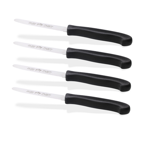 Otto Herder Tafelmesser aus Solingen, Wellenschliff, 4er Set Frühstücksmesser Brötchenmesser Schwarz,Scharfe Schnittfläche,Made in Germany Rostfrei Spülmaschinengeeignet