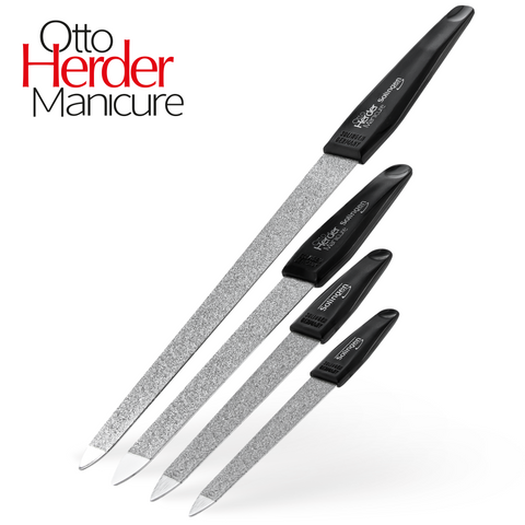 Otto Herder manicure Nagelfeile - 4 Stück Saphirfeile Solingen 3.5"/5"/6"/7" mit schwarzem Griff grob und feines Blatt