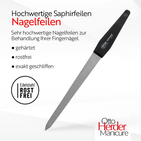 Otto Herder manicure Nagelfeile - 4 Stück Saphirfeile Solingen 3.5"/5"/6"/7" mit schwarzem Griff grob und feines Blatt