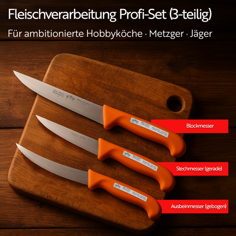 Otto Herder Manicure Profi-Set Fleischverarbeitung, Messerset aus Block- Stech- und Ausbeinmessern, Klingen aus rostfreiem Stahl, Metzgermesser aus Solingen