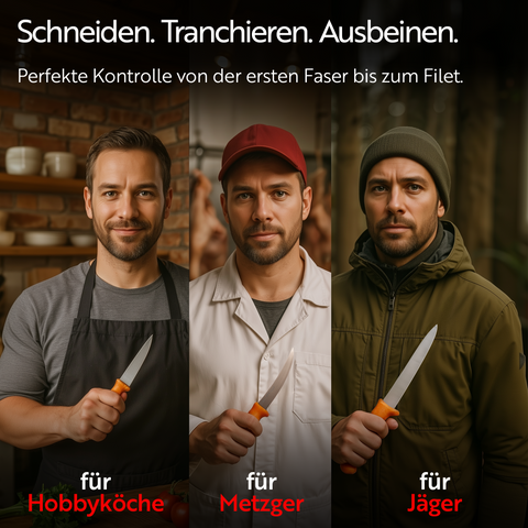 Otto Herder Manicure Profi-Set Fleischverarbeitung, Messerset aus Block- Stech- und Ausbeinmessern, Klingen aus rostfreiem Stahl, Metzgermesser aus Solingen