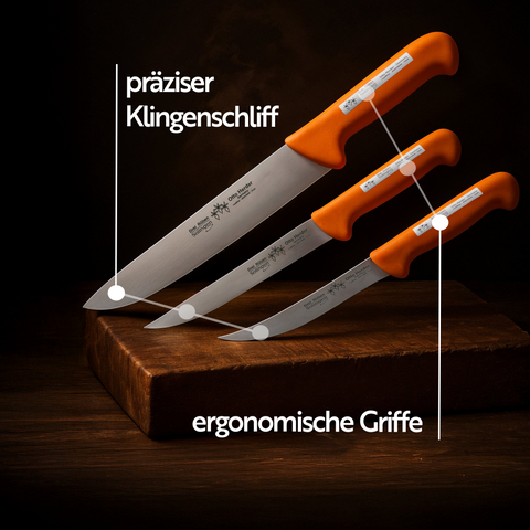 Otto Herder Manicure Profi-Set Fleischverarbeitung, Messerset aus Block- Stech- und Ausbeinmessern, Klingen aus rostfreiem Stahl, Metzgermesser aus Solingen