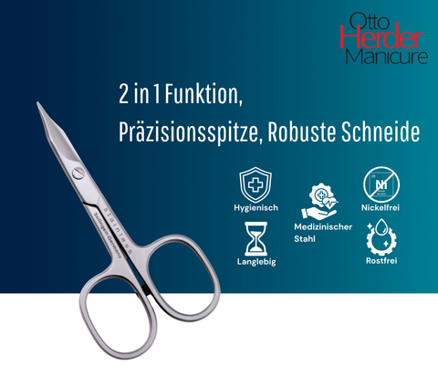 Otto Herder Haut-/Nagelschere – Kombinierte Schere aus rostfreiem Edelstahl, 9 cm, mattiert, mit Stopper, Made in Solingen, von Hand geschliffen für Fußnägel und Nagelhaut