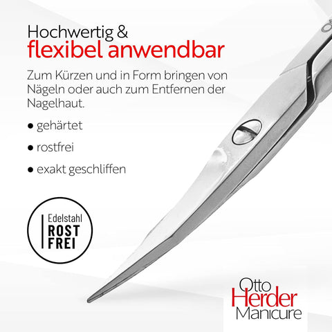 Otto Herder Haut-/Nagelschere – Kombinierte Schere aus rostfreiem Edelstahl, 9 cm, mattiert, mit Stopper, Made in Solingen, von Hand geschliffen für Fußnägel und Nagelhaut
