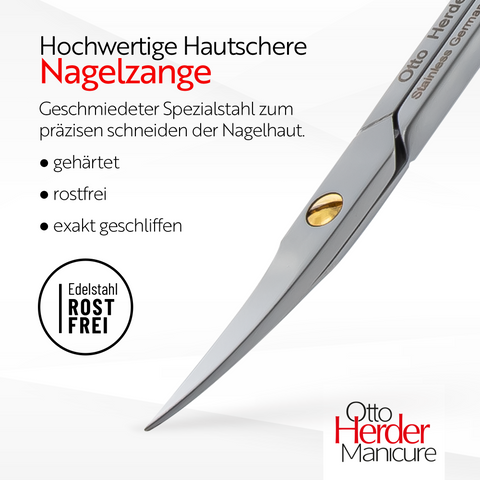 Otto Herder Nagelschere – Profi-Nagelschere mit einseitiger Mikrozahnung und goldener nachstellbarer Schraube, 9 cm rostfreier Edelstahl, für Finger- und Fußnägel