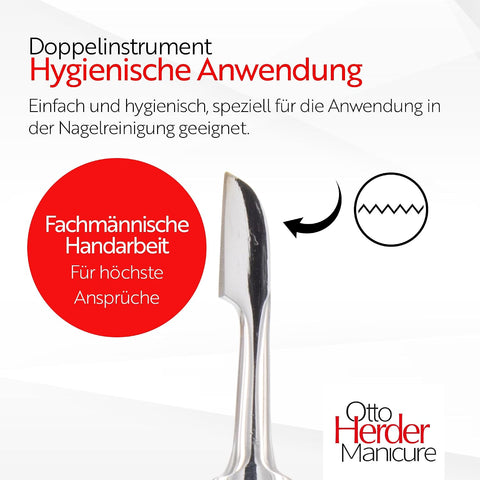 OTTO HERDER NAGELHAUTSCHIEBER NAGELMESSER DOPPELINSTRUMENT - Nagelpflege Doppelinstrument Pusher 12cm rostfrei Matt - 2 in 1 Schieber und Nagelhautmesser zum entfernen abstehender Nagelhaut