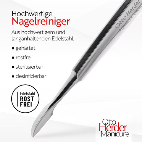 OTTO HERDER NAGELHAUTSCHIEBER NAGELMESSER DOPPELINSTRUMENT - Nagelpflege Doppelinstrument Pusher 12cm rostfrei Matt - 2 in 1 Schieber und Nagelhautmesser zum entfernen abstehender Nagelhaut