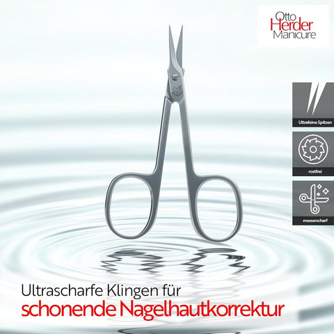 Otto Herder Nagelhautschere Turmspitz 9cm, Extra scharfe Hautschere aus rostfreiem Edelstahl zum Entfernen von Nagelhaut und Hautresten