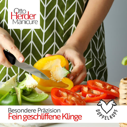 Hochwertiges Otto Herder Schälmesser Set aus Solingen. Extra dicke schwarze Griffe für perfekten Halt. Rostfrei, scharf, Made in Germany