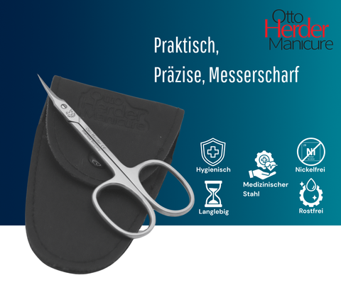 Otto Herder Nagelhautschere Turmspitz 9cm, Extra scharfe Hautschere aus rostfreiem Edelstahl zum Entfernen von Nagelhaut und Hautresten